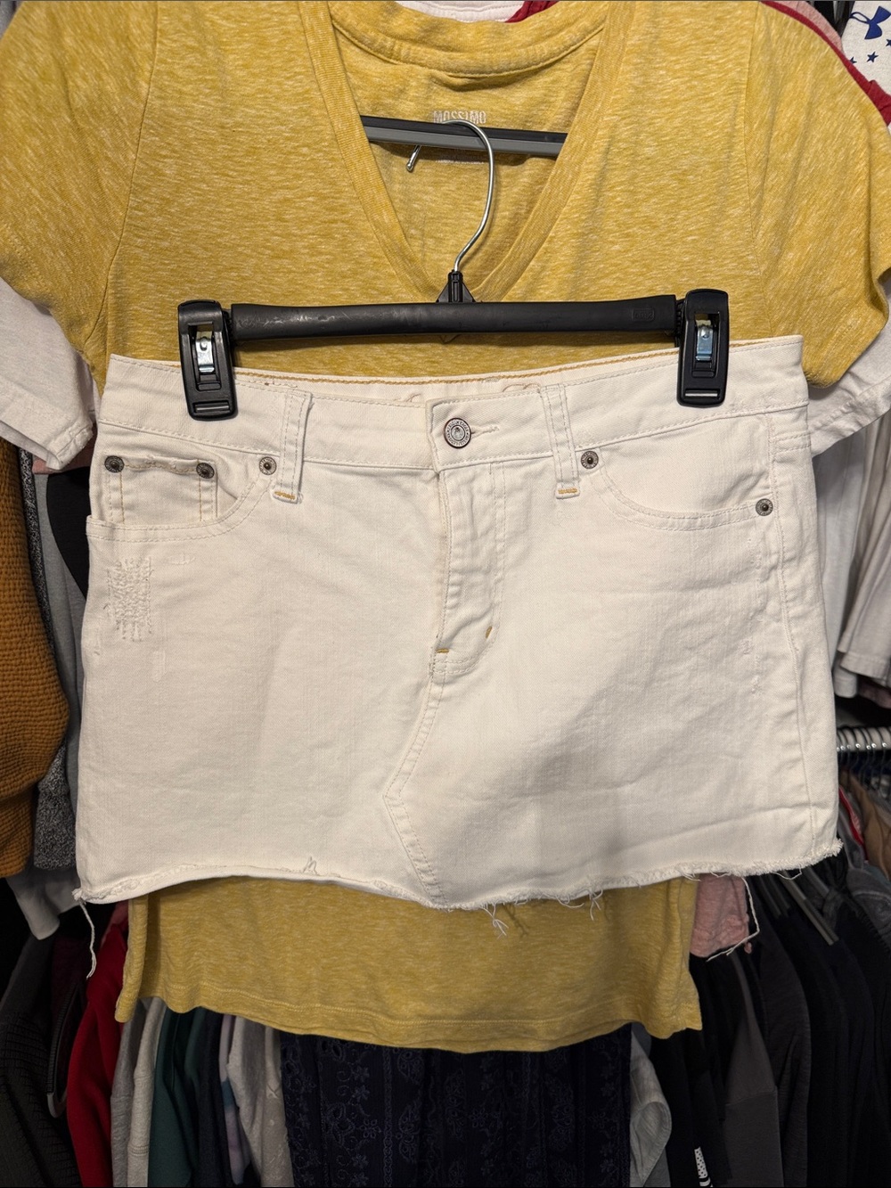 White Denim Mini Skirt with Embroidered Back Pockets